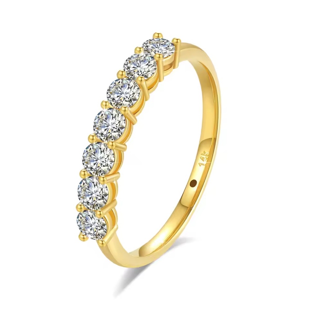 Real 14K Gold 0.7ct, 7-Stone GRA Moissanite Diamond Band